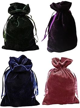 Tarot Bags Luxurious Velvet Bundle of 4 Hunter Green Navy Blue Rose and Purple 6" X 9" Each