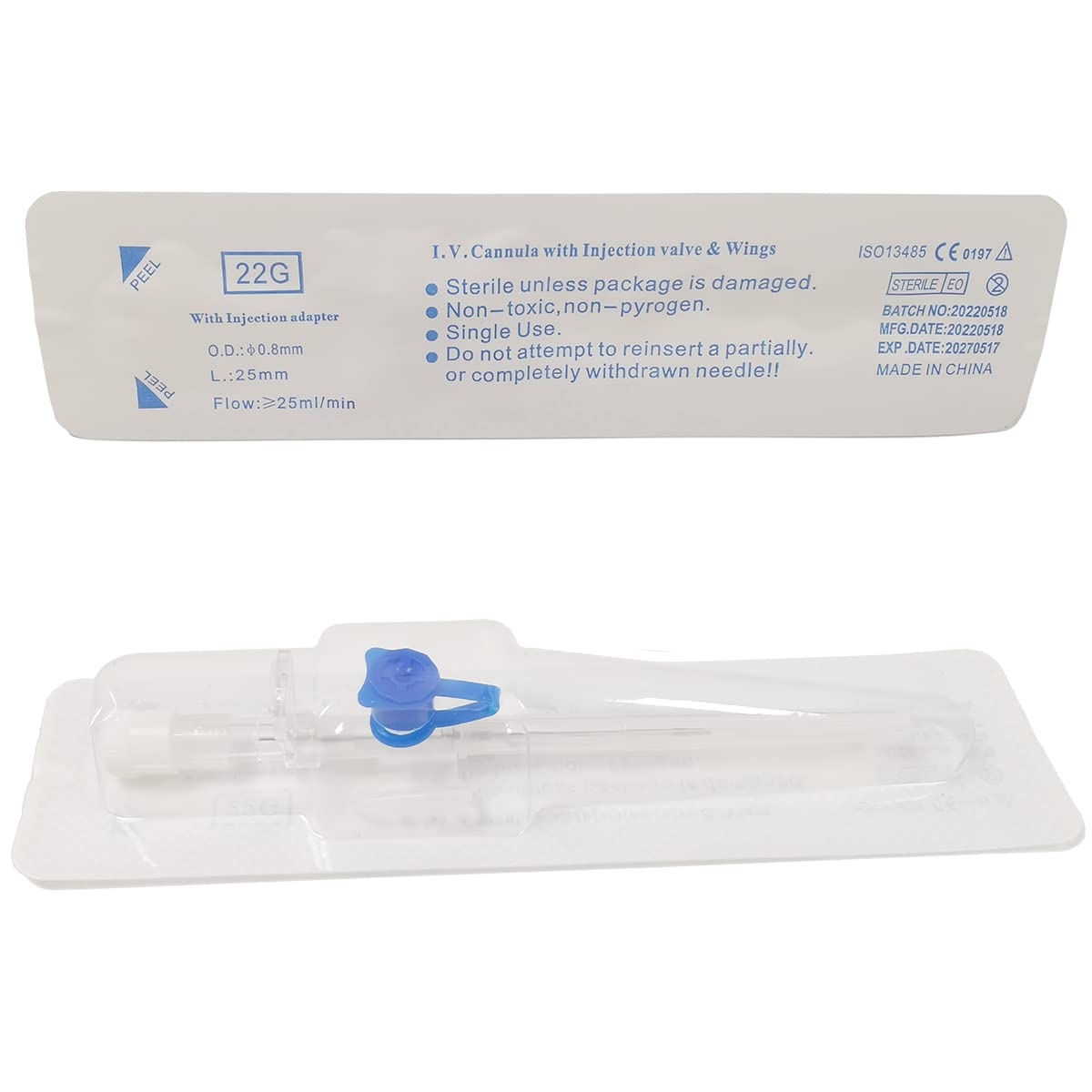 IV Catheter with Wings and Injection Port Instaflash Needle (22G, 10pcs)