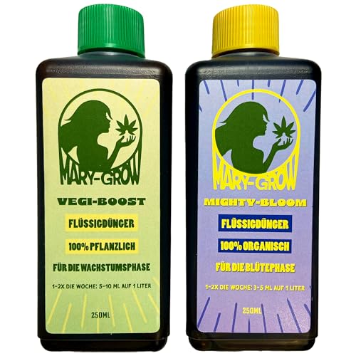 MARY-GROW DUO: VEGI-BOOST & MIGHTY-BLOOM organischer Flüssigdünger für die Wachstums- und Blütephase