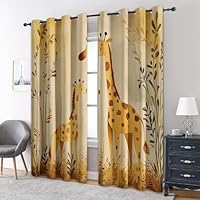 Giraffe Curtains Bedroom, 52 x 84 - Animal Cartoon Blackout Curtains & Decor, Living Room, Eyelet Patterned Window Drapes, 84 Inch Drop 2 Panels （ND226）