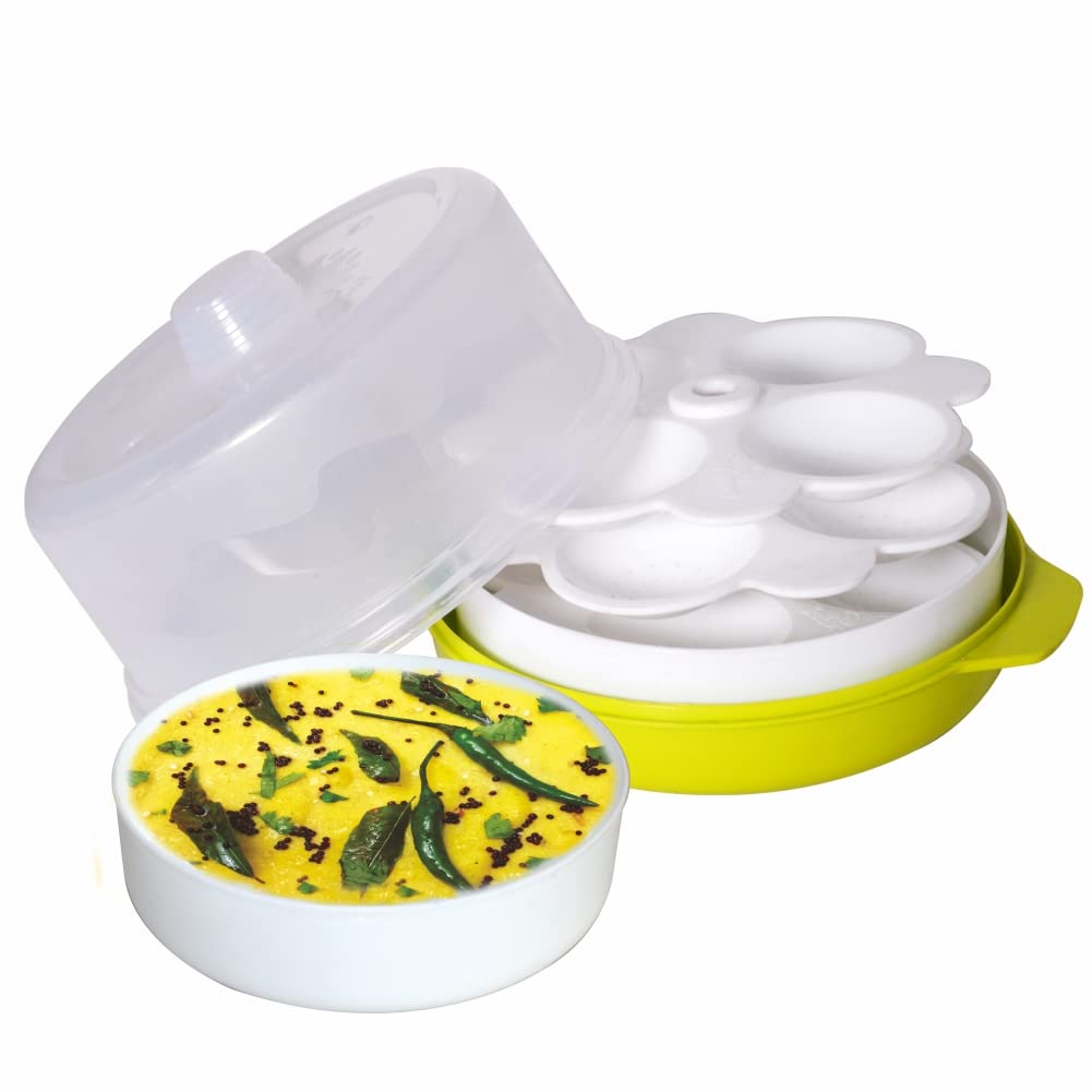 Wonder Homeware Healthy Idli Dhokla Maker Combo Microwave Safe, Big Idli Steamer, Green Color, (Green)