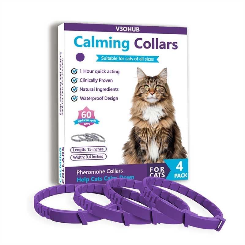 Cat Calming Collar (Pack of 4) Pheromone Infused Behaviour Support - Clinically Proven Anti-Stress & Anxiety Relief for Cats - Waterproof Adjustable Long-Lasting Comfort (Purple)