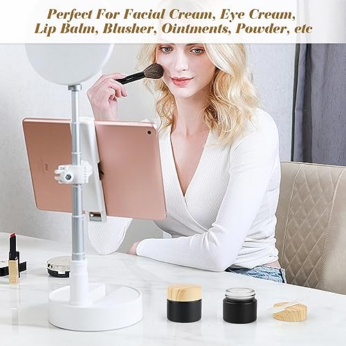 12 Pack 10g/0.34oz Frosted Glass Cream Jar Empty Sample Storage Jars Cosmetic Container Pot with Plastic Wood Grain Pattern Lid for Face Cream Lotion Eye Shadow - Black4