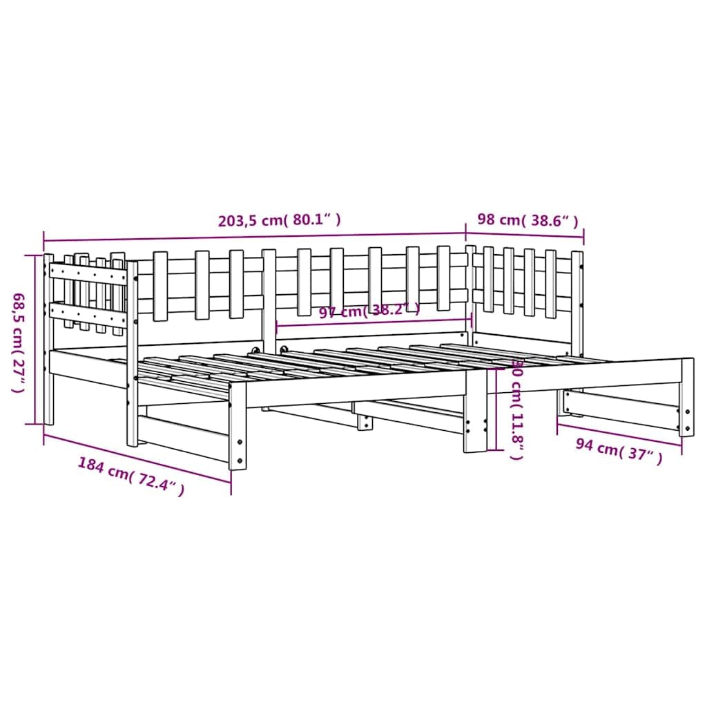 vidaXL Sofá Cama extraíble Madera Maciza de Pino 2X(90x200) cm