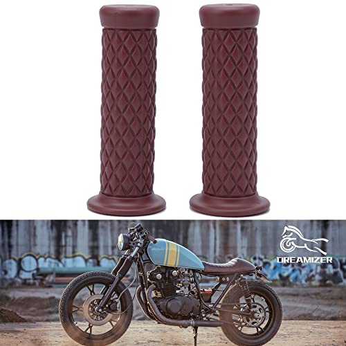 DREAMIZER 7/8 22mm Manopole Manubrio per Moto, Universale Retrò Manopole per Manubrio Antiscivolo in gomma per Custom Moto Cafe Racer Bobber Dirt Bike Motocross (Guarnizione Estremità Barra:Marrone)