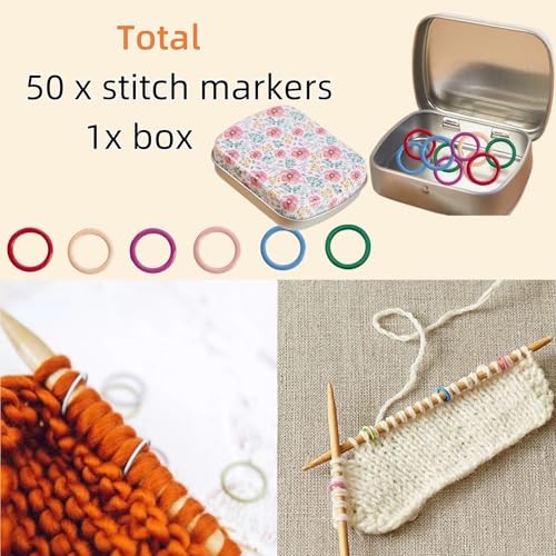 Image of Hilsayum Flower Shape Metal Stitch Markers,50Pcs Colorful Stitch Markers with Storage Box
