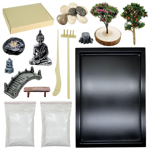 Woohome Mini Zen Garden Kit - Desktop Decor With White Sand, Rock...
