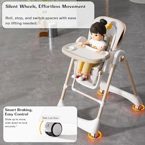 Image of StarAndDaisy Baby High Chair /Galaxy 2 in1 Rocking Baby High Chair for Boys and Girls Dining Chair 4 Level Reclining Position, Adjustable Height, Locking Wheels, 5 Point Safety Belt -(Grey)