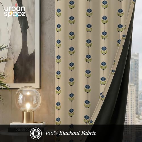 Image of Urban Space 100% Blackout Window Curtains 5 Feet Long Set of 2 | Printed Blackout Curtain | Thermal Insulated Curtains for Living Room, Bedroom Decor, Tieback Included (Lotus Trail, 5 Feet)