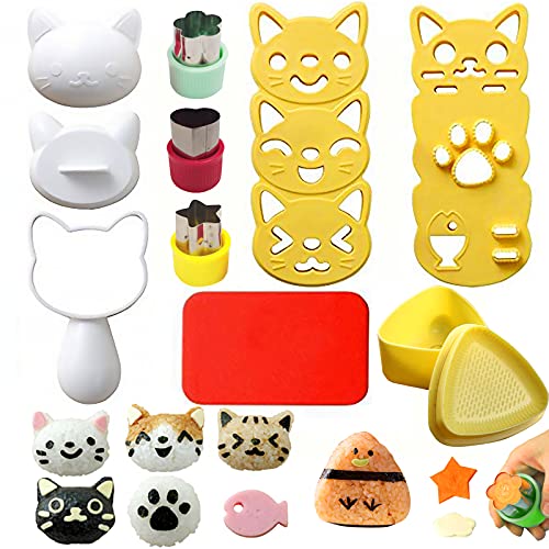 Cute Cat Rice Ball Molds 6 Sets Sushi Molds Bento Accessories Kits With 3Pcs Vegetable Fruit Cutter Shapes And 1Pc Gimbap Mold Triangle For Nori Rice Making Diy Bento Box Picnic Tools