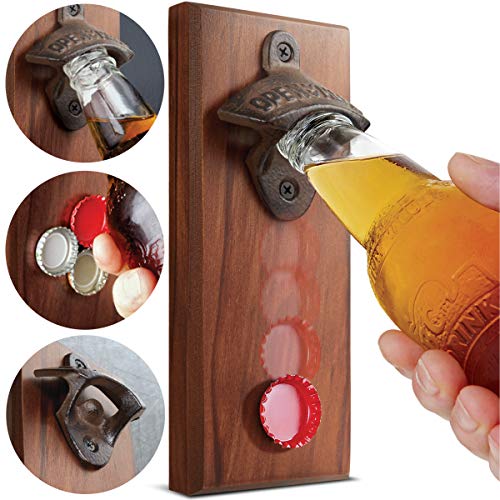 SHARPER IMAGE Cap Catching Magnetic Bottle Opener, Attach to Metal Surfaces or Wall