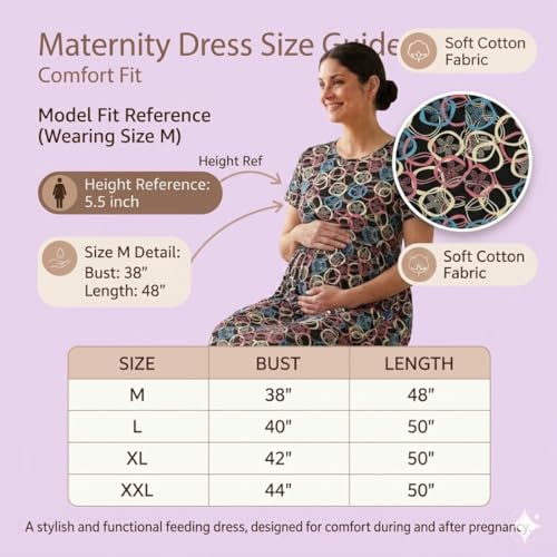 Image of Zero Clothing Feeding Dress for New Moms Casual Loungewear Ankle Length | Cotton Maternity Nighty | Zipless Feeding Dresses for Women | Pregnancy & Nursing Wear