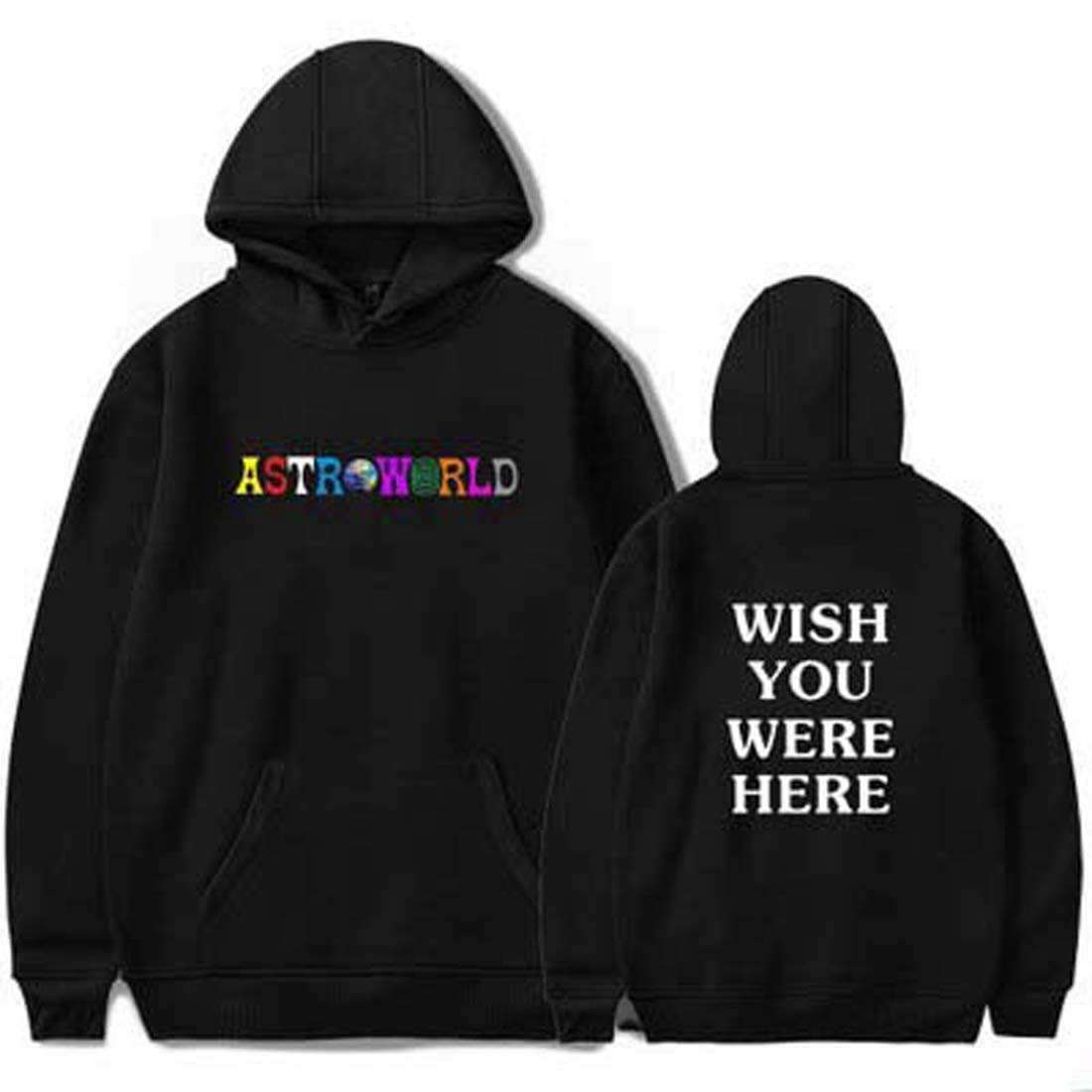 Flyself Unisex Hoodies Astroworld Casual Long Sleeve Pullover Top Sweatshirts with Kangaroo Pockets Patchwork Top Sweater Jumper