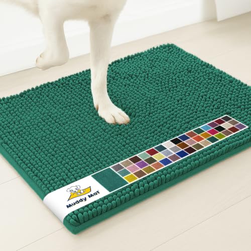 Image of Muddy Mat | Super Water Absorbent Door Mat Indoor, Microfiber Quick Dry Chenille Entryway Rug, Slip Resistant Front Door Mat, Indoor Mats for Entryway, Machine Washable Pet Rug, Slate Blue 30 inch x 60 inch
