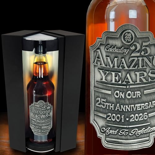 Unique 25th Silver Wedding Anniversary Idea For Him Men - Award Winning Scotch Whisky Gift Set With Personalised Pewter Label With Years 2000-2025 - Supplied In A Stunning Presentation Box [EPW03]