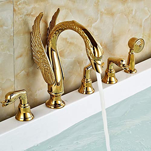 Golden Swan Bathtub Faucet With Hot And Cold Water Widespread 5 Holes Deck Mounted Bath Shower Mixer Taps With Handheld Shower #TOP4