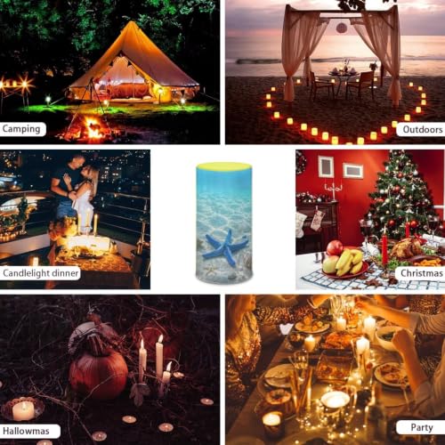 Image of Poceacles Flameless Candle Battery Powered with Remote Control 12 Colors 4 /8 Hours Timer LED Night Lights Pillar Candle Tealights Home Indoor Decor, Blue Starfish Seashell