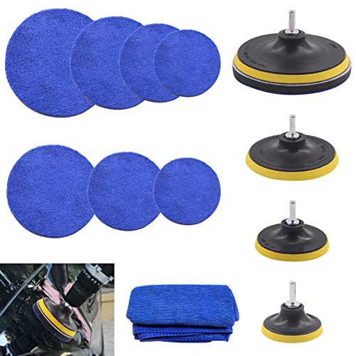 Rustark 4 Sizes Microfiber Polishing Buffing Pads Kits Removing Wax with 3