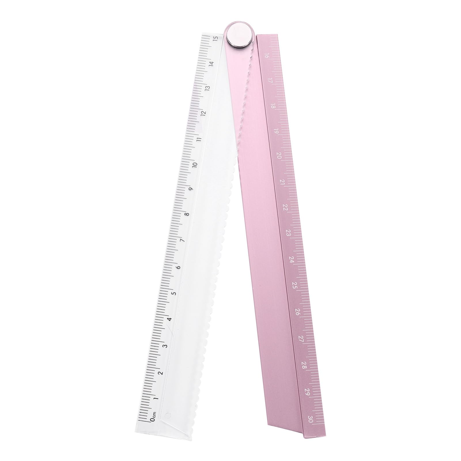 sourcing map Folding Straight Ruler 30cm Metric Aluminum Alloy Protractor Foldable Angle Ruler Geometric Measuring Tool for Architects Artists Office, Pink