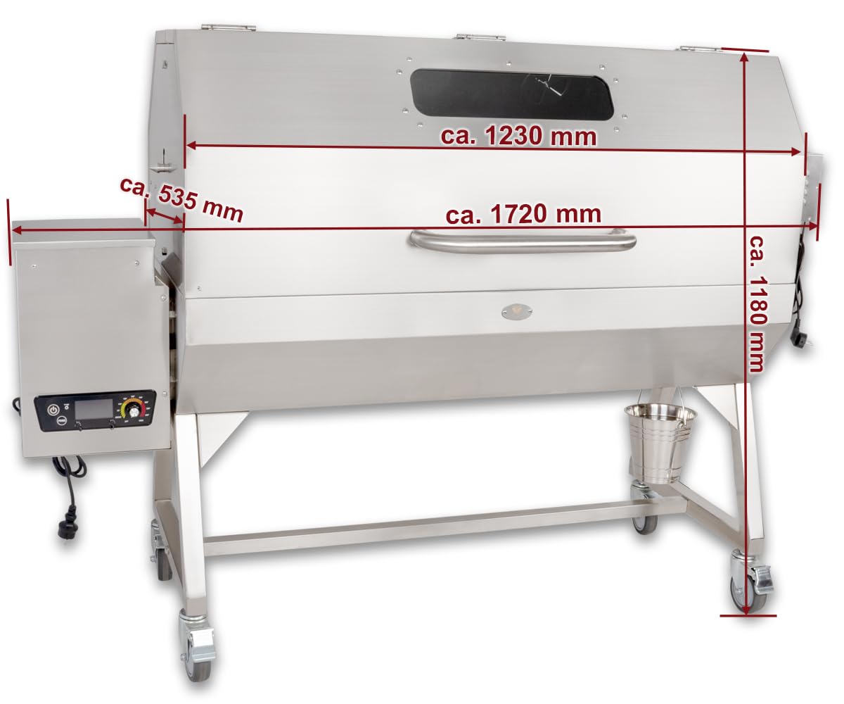 Beeketal Profi Pelletgrill PGB-80 | 2-in-1 Smoker & Spanferkelgrill mit Motor-Drehspieß | Edelstahl | Elektronische Steuerung | 5 Roste | max. 40 kg