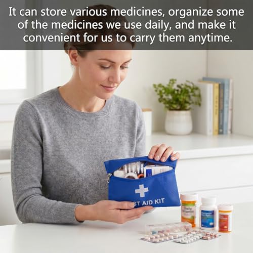 Image of 12 Pack Empty First Aid Kit Bag, Small First Aid Pouch Bulk, Water Resistant Travel Medical Organizer, Mini Emergency Supply Storage for Home, Car, Office, Camping, Outdoors (Blue, 20x14cm, Bag Only)