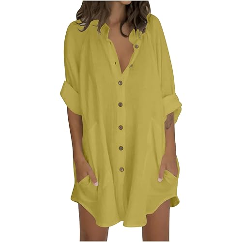Womens Cotton Linen Button Down Shirts with Pockets 2025 Long Sleeve Loose Fit Oversized Casual Tops Clothes Plus Size