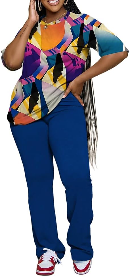 PINSV Women 2 Piece Outfits Short Sleeve Top and Flare Pants Lounge Sets Tracksuit - Image 3