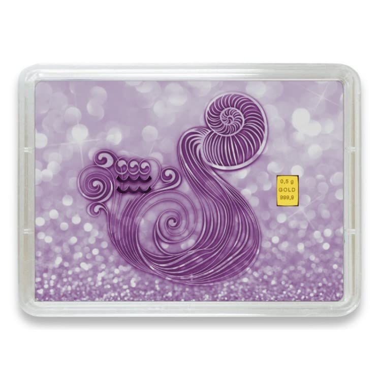 Goldstücke24 - Goldbarren mit Sternzeichen in Motivbox - Tolle Geschenkidee - Echtheitsgarantie (Wassermann: 21. Januar - 19. Februar, 0,5g Gold)