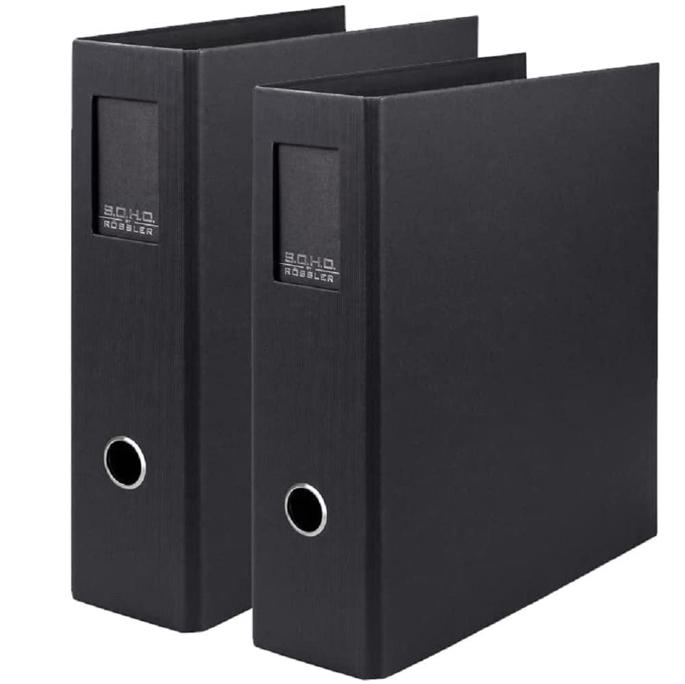 Rössler 1317452709-2 - S.O.H.O Cartella DIN A4, 2 pezzi, con meccanismo a leva ed etichetta per dorso, larghezza dorso 85 mm, nero, 285 x 85 x 320 mm