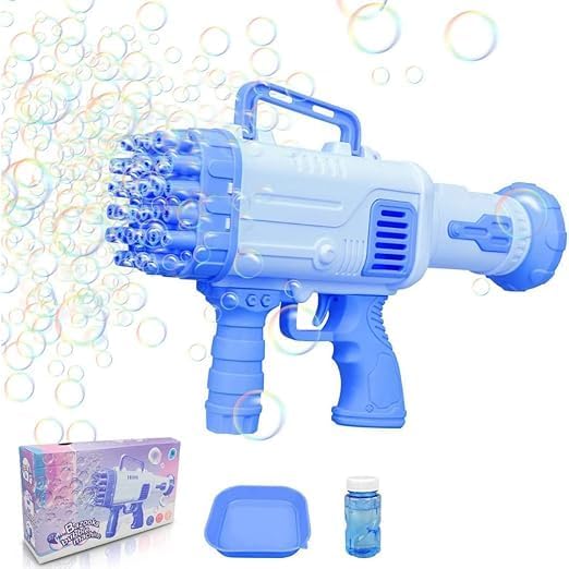 32 Holes Bubble Gun with Solution, Rocket Boom Bubble Makers for Kids. Multicolor (Note :- Use only New Batteries) (Color as per Stock)