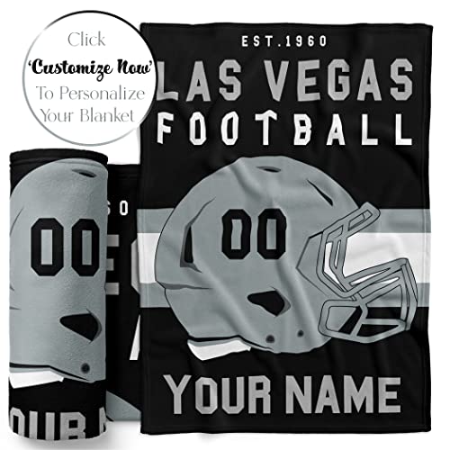 Personalized Football Throw Blanket for Kids and Adults | Warm and Soft Plush | American Football Custom Fan Gift with Helmet Number, Name, City, and Team Colors (50x60 Fleece - Las Vegas) - Image 4