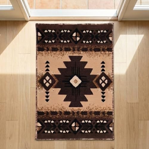 YHSF Southwest Native American Area Rug – Thick, Soft, Durable & Easy to Maintenance Tribal Design Boho Rug– Ideal for Bedroom, Living Room & Hallway - Berber, 2 Feet x 3 Feet 4 Inches