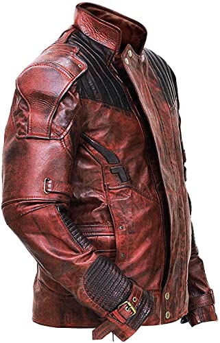 Image of Mens Guardians Superhero Distressed Maroon Star Cosplay Costume Leather Biker Jacket