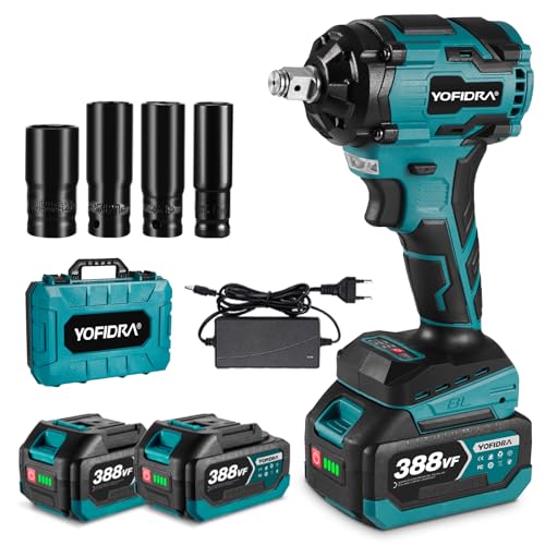 Atornillador de impacto inalámbrico 400/450 N.m con 2 baterías, 1/2' 20 V, llave de impacto eléctrica sin escobillas, 3 marchas, para casa y coche con 4 llaves de vaso 17/19/21/22 mm, luz LED de