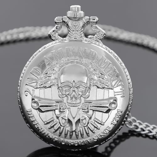 Image of Tiong Vintage Pocket Watch Engraved Cowboy Skull Wolf 3D Pattern Arabic Numerals Quartz Pocket Watch with Chain Best Gifts