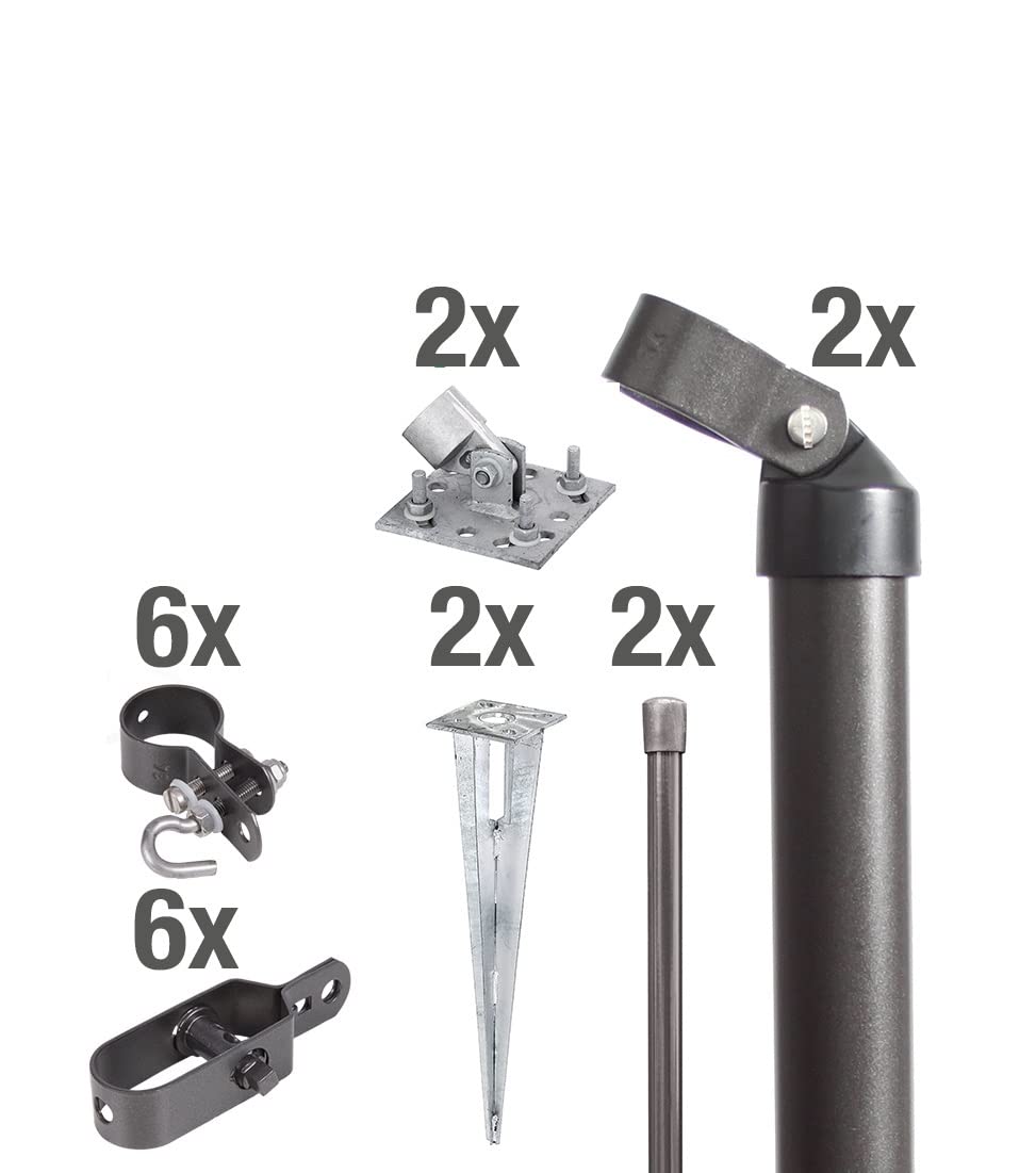 Alberts 634551 Zauneck-Set | Einschlag- Bodenhülsen | zinkphosphatiert anthrazit-metallic | Maschendrahtzaun | Zaunhöhe: 100 cm