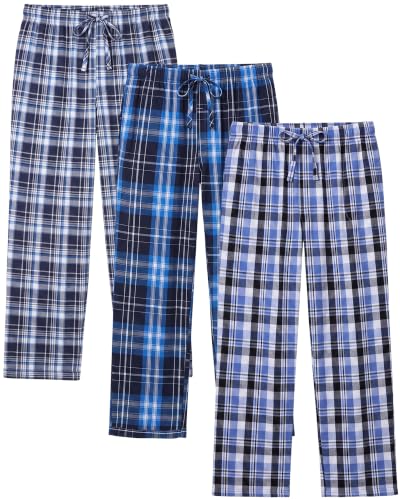 Image of 3 Pack Mens Cotton Pajamas Pants Lounge Pjs Bottoms Sleepwear Bottoms Soft Pants with Pockets Drawstring