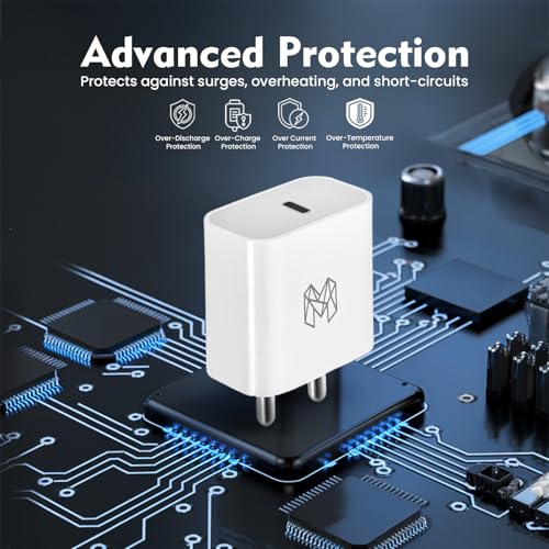 Image of MOOSH 30W Charger BIS Certified Type C Adapter for iPhone 15 /15 Plus /15 Pro /15 Pro Max,14 /14 Plus /14 Pro /14 Pro Max,13 /12 /11 Series with PD 3.0 USB-C Fast Charging Adaptor (White)