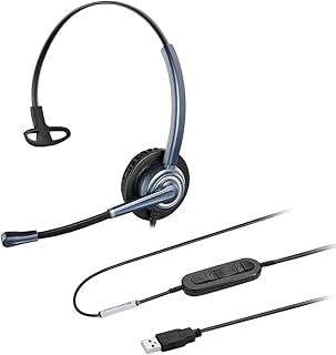 Oppetec Mono USB Headset with Microphone for Skype Microsoft Teams Lync Zoom Cisco Jabber 3CX, One Ear Laptop Headset, VoIP Telephone Headset USB for Conference Call Online Courses Webinar