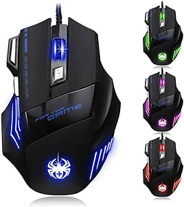 AFUNTA Zelotes Ratones para Juegos Óptico de 7200 dpi, Ergonómico Mouse Gamer con Cable, Iluminación en 7 Colores, Plug and Play, con Botones para Gaming y Rueda de Desplazamiento Negro