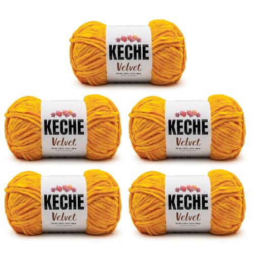 Image of Keche Velvet Chenille Yarn for Crocheting, Soft Bulky Baby Blanket Amigurumi Yarn 5x100 gr (5x132 yds) (5 Skeins) - Honey