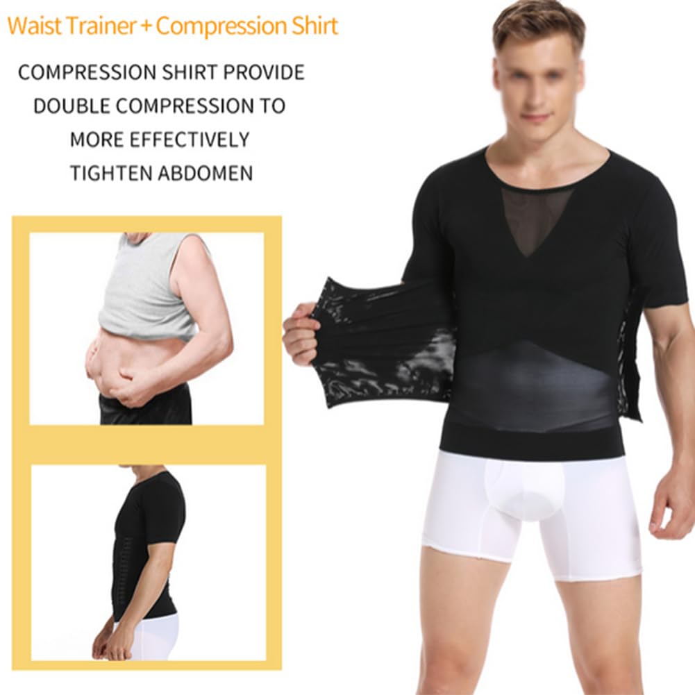 Hombre Compresión Pecho Abdomen y Cintura Gynecomastia Deportiva Camisa Faja Reductora Camiseta Adelgazar Moldeador Shaper Chaleco