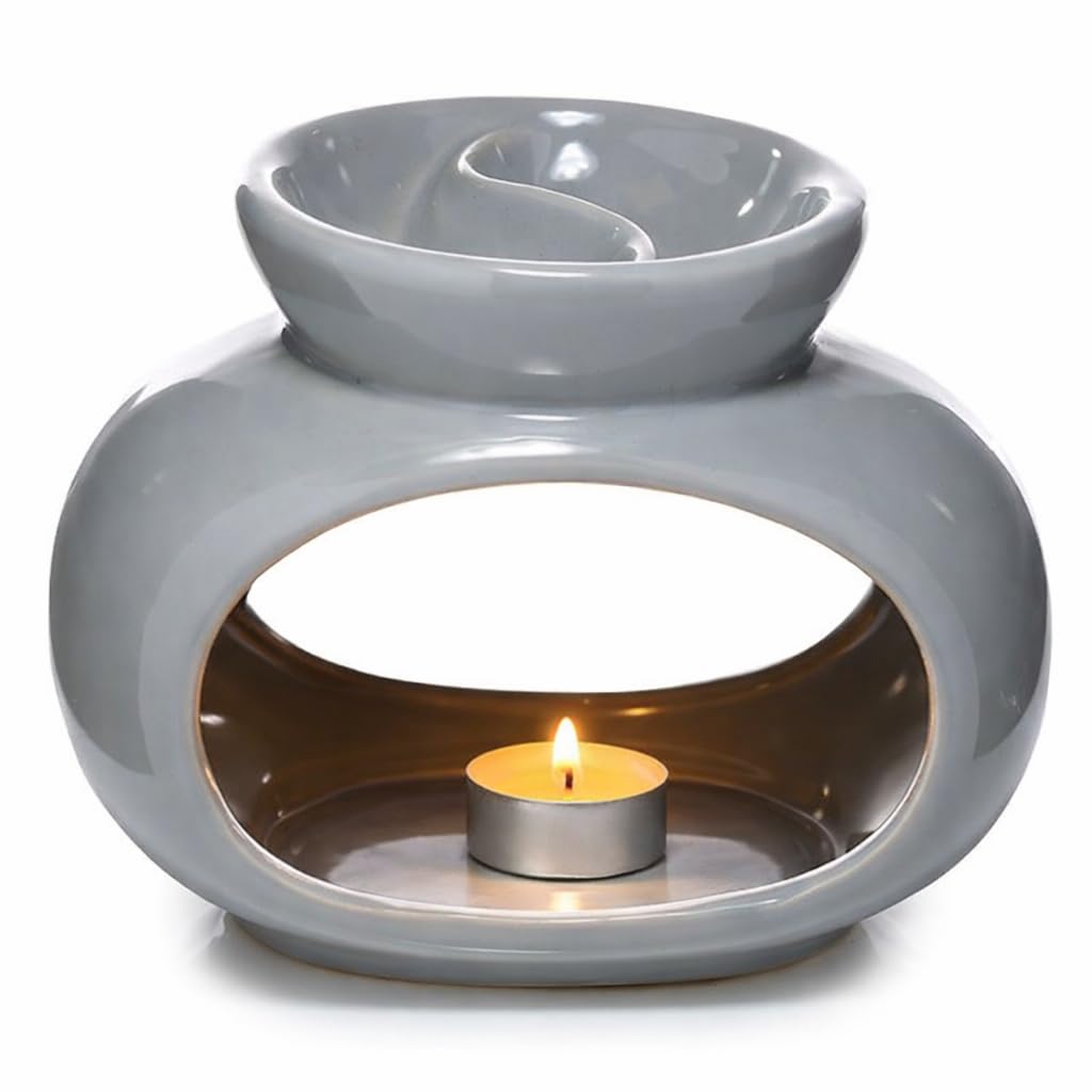 SWL Ceramic Oil & Wax Melt Burner | Essential Oil & Aroma Burner for Home Fragrance & Aromatherapy | Tealight Wax Melt Holder for Living Room, Bedroom & Gift Use (1, GREY OVAL)