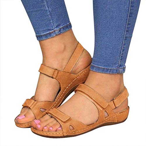 KOYLUZ Damen Sandalen Keilabsatz Offene Zehen Flip Flops Outdoor Sandalen Damen Sommer Trekkingsandalen Flache Sportsandalen Weiche Riemensandalen Trekkingschuhe Sommerschuhe,Rot,41 Cover