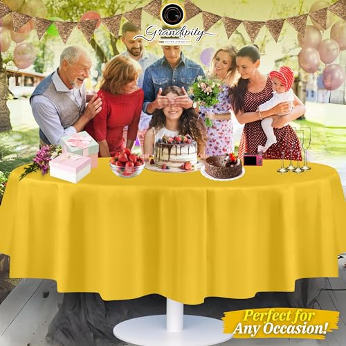 Image of Grandipity 24 Pack Premium Disposable Plastic Tablecloth 84 inch Inch Decorative Round Table Cover - Yellow