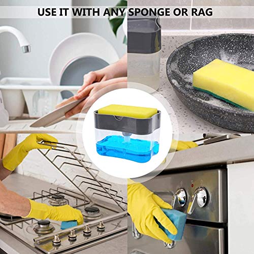 Image of Medidove Soap Dispenser Sponge Holder 2 in1 Push-Type Automatic Liquid Box, scouring pad, Dish Washing Brush and soap Liquid Box (Pack of 1)