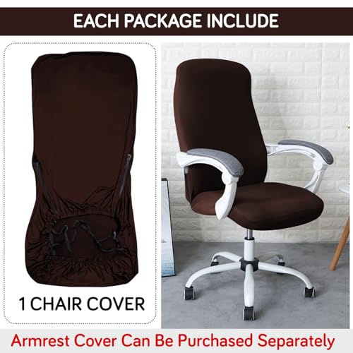 Image of HOKIPO 'SereneSolids' 140 GSM Office Chair Cover for Desk Chair (Mid-Back) - Stretchable Fabric, Washable, Durable & Anti-Slip - Fits Mid-Back Office Chairs, Coffee (AR-5221-CFE-M)