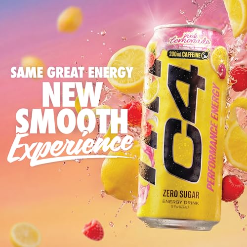Image of C4 Performance Energy Drink, Pink Lemonade - Zero Sugar Carbonated Pre-Workout Energy, 200mg Caffeine with Beta Alanine, 16 Fl Oz Cans (12 Pack)