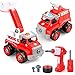 Veluoess 2 in 1 Giocattolo di Camion per Bambini,Camion dei Pompieri Giocattolo con Trapano Elettrico,Veicoli Giocattolo Macchina Telecomandata Regalo Giocattolo Educativo per Ragazzi e Ragazze