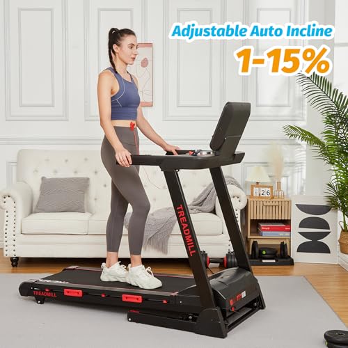 Image of Treadmill with Auto Incline,Home Folding Treadmill with Heart Sensor,3.5 HP Quiet Brushless, 8.7 MPH, Shuttle Buttons,48in*18in Running Area,Running Machine for Home Office Indoor Cardio Exercise